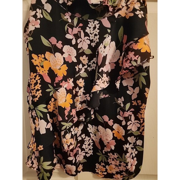 A New Day Summer Top Large Floral Babydoll Layered Ruffle Tank Adjustabl Straps - Picture 3 of 7